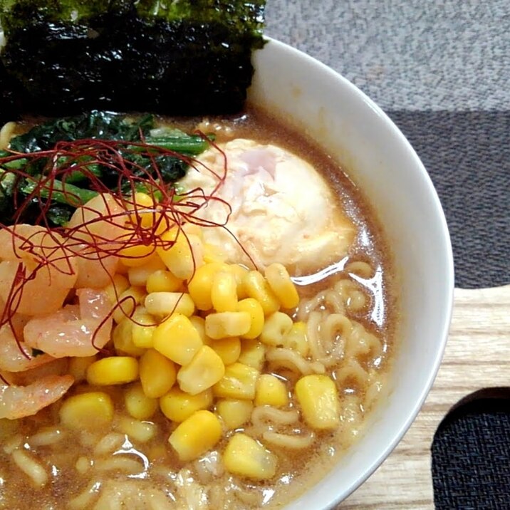 海老とほうれん草コーンのお酒ちょい足し味噌ラーメン